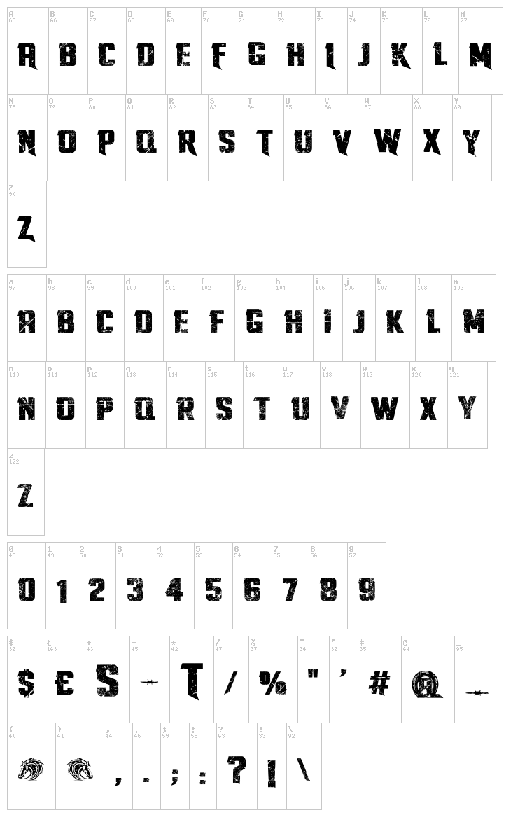 Twisted Stallions font map